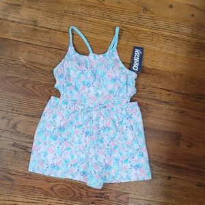 NWT OshKosh B'gosh Sz 4T Kids Floral Romper - Light Blue and Pink